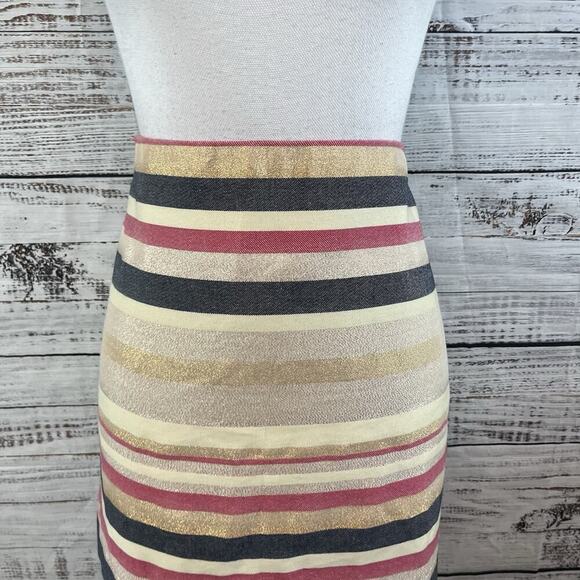 J Crew Skirt size 8 Black Red Gold Sparkle Stripes Short Straight Dancing Slim - Picture 2 of 6